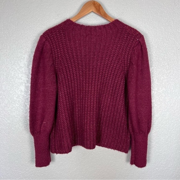 Lulus Go Cozy Burgundy Chunky Knit Puff Sleeve Red Sweater M - Cozycore, Fall - Picture 7 of 10